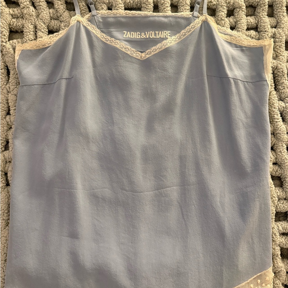 Zadig & Voltaire Blue Camisole with Lace Trim